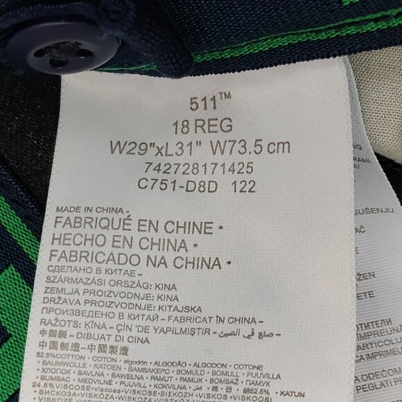 Levi's 511 Dark Blue Wash Jeans Size 29 x 31 18 REG Slim Fit Adjustable Waist - Picture 8 of 9